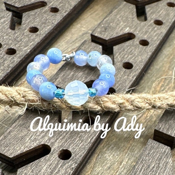 Opal Aquamarine beaded handmade ring boho - Picture 1 of 4